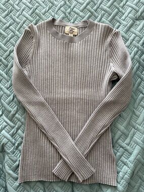 Cosmic Blue Love Ribbed Crewneck Sweater - Light Gray